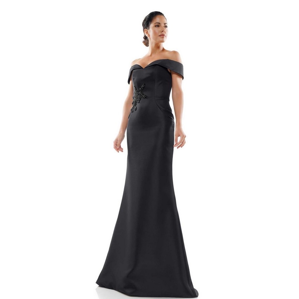 Marsoni by Colors MV1003 Black Off Shoulder Beaded Mermaid Evening Gown Dress